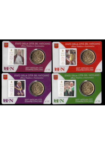 2017 - Serie di 4 Coincard VATICANO 50 Centesimi Euro "Stamp and Coin" N. 14-17